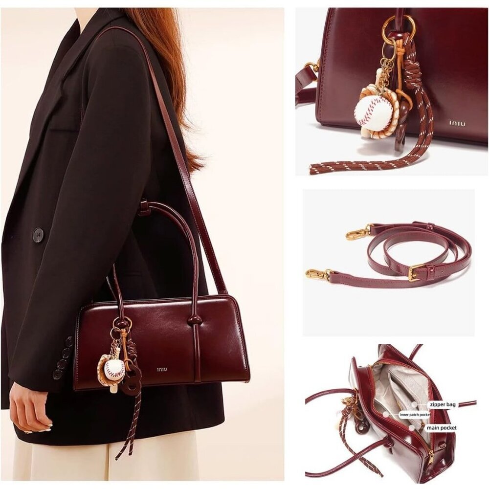 Women’s Burgundy Multi-Pocket Shoulder Bag Fashion Crossbody Top Handle Bag - Picture 3 of 9